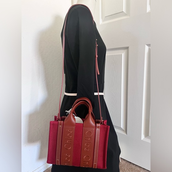 Chloe Woody Small Tote With Strap Dark Red Wine New With Tag n Dust Bag - Picture 2 of 11